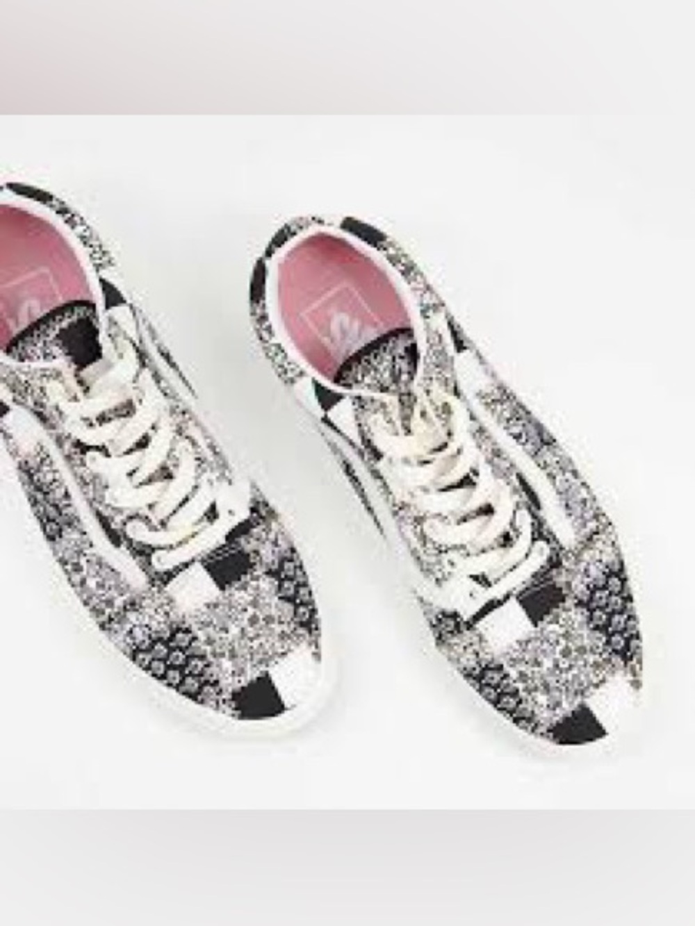 Vans Women's Patchwork Floral Lace-Up Sneakers - Pink/Black/Cream, size 8